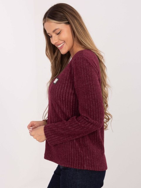 Bordowy Damski Sweter z Miękkiej Bawełny