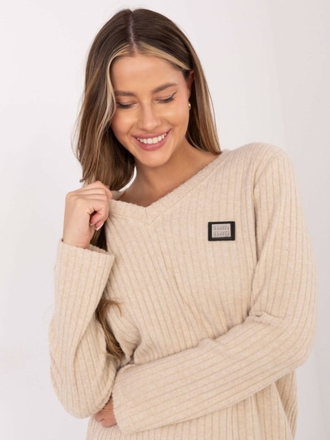 Beżowy Damski Sweter z Miękkiej Bawełny