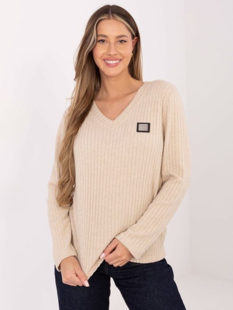 Beżowy Damski Sweter z Miękkiej Bawełny