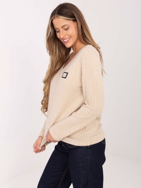 Beżowy Damski Sweter z Miękkiej Bawełny