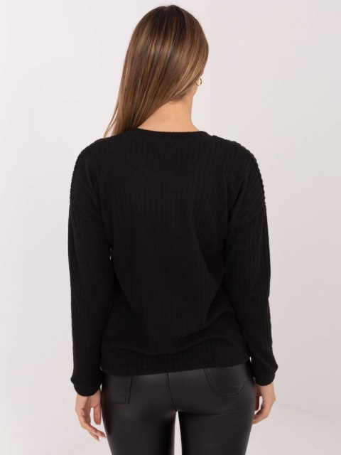 Czarny Prążkowany Sweter z Okrągłym Dekoltem