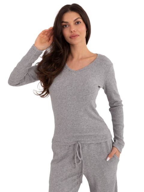 Szary Damski Sweter Basic w Prążek