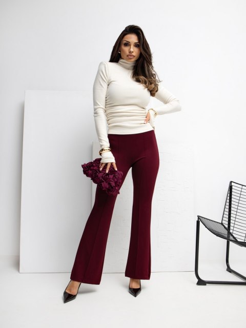 Bordowe spodnie damskie dzwony masełko