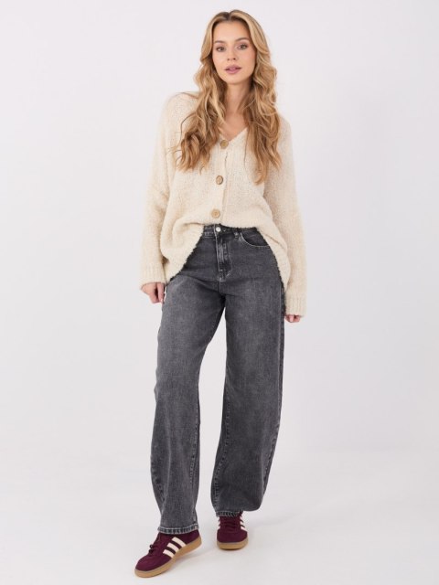 Jasno beżowy Sweter Boucle z Ozdobnymi Guzikami