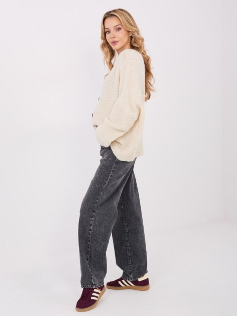 Jasno beżowy Sweter Boucle z Ozdobnymi Guzikami