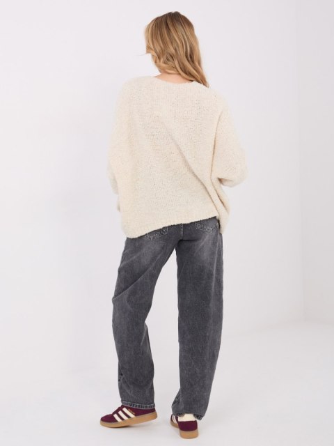 Jasno beżowy Sweter Boucle z Ozdobnymi Guzikami