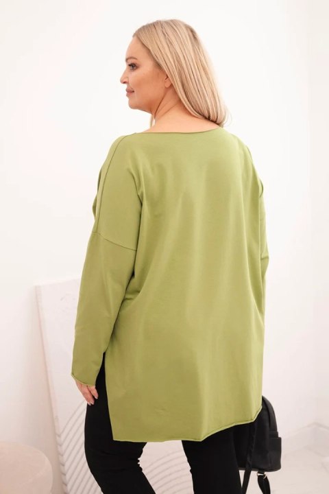 Bluzka damska Plus Size asymetryczna z długim rękawem oliwkowa