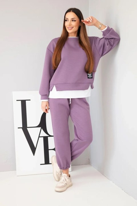 Fioletowy komplet dresowy damski z gładkiej dzianiny masełko