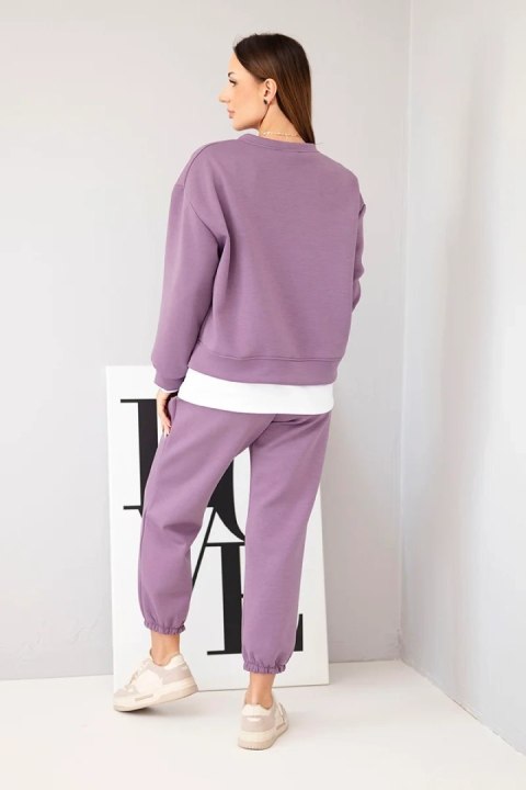 Fioletowy komplet dresowy damski z gładkiej dzianiny masełko