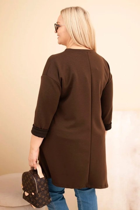 Sukienka damska Plus Size z wiskozy z luźnym fasonem i długim rękawem brązowa