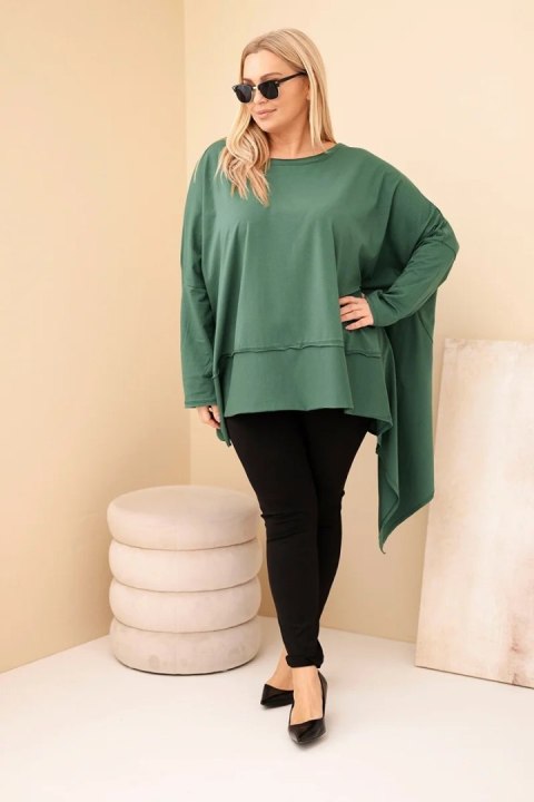 Tunika damska Plus Size z bawełny z asymetrycznym dołem ciemno zielona