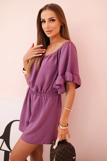 Kombinezon damski hiszpanka z falbankami i gumką w talii fioletowy