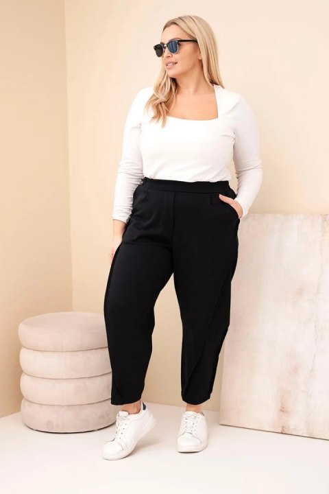 Spodnie damskie bawełniane Plus Size o luźnym kroju z wysokim stanem czarne