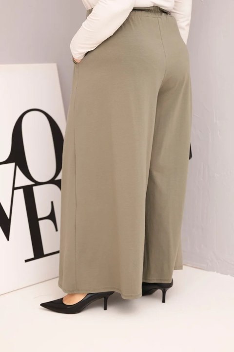 Spodnie damskie bawełniane Plus Size o szerokiej nogawce i luźnym kroju khaki