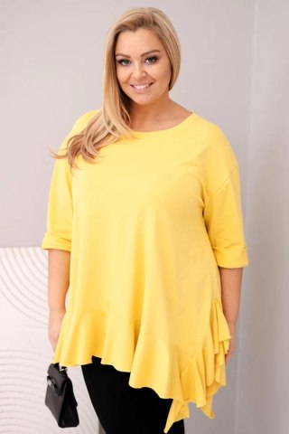 Bluzka damska Plus Size z bawełną z falbaną i rękawem podwijanym żółta