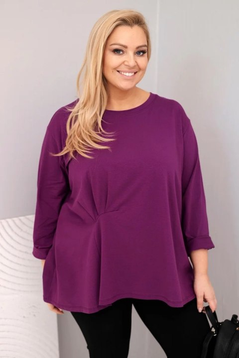Bluzka damska plus size z bawełną z długim rękawem i marszczeniem ciemno fioletowa
