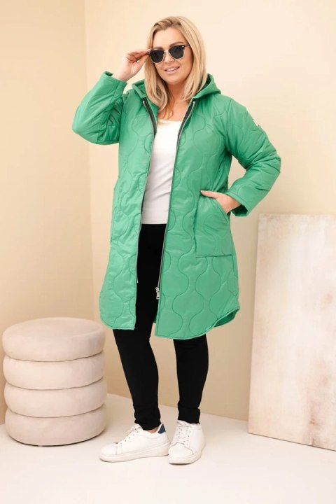 Kurtka damska Plus Size zimowa pikowana z kapturem jasno zielona
