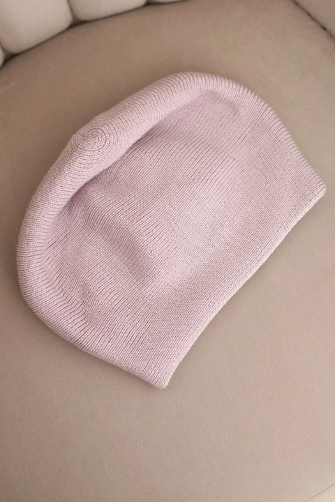 Czapka damska wełniana klasyczna gładka beanie K420 fioletowa