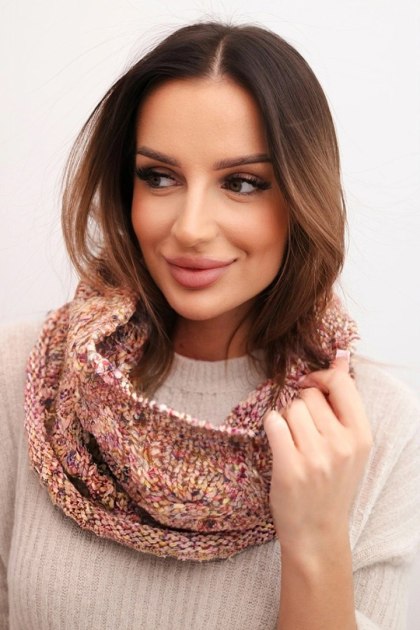 Komin damski wełniany miękki zimowy KN25 różowy+żółty