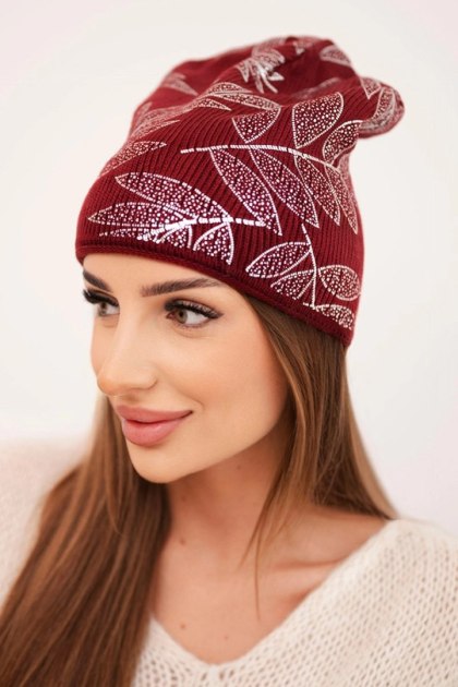 Czapka damska zimowa z moherem i połyskującym wzorem K502 bordowa