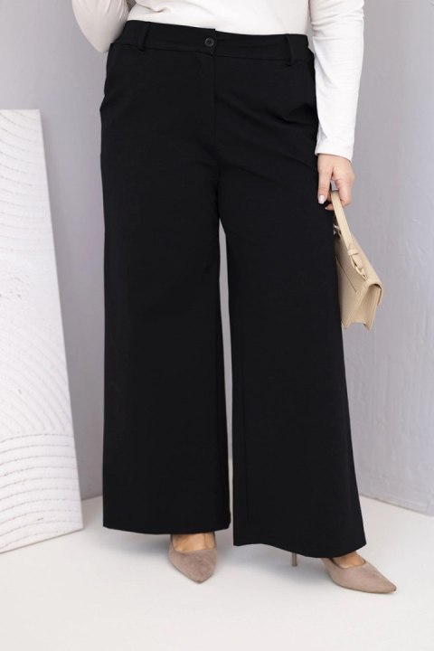 Eleganckie czarne spodnie damskie Plus Size z szeroką nogawką i wysokim stanem