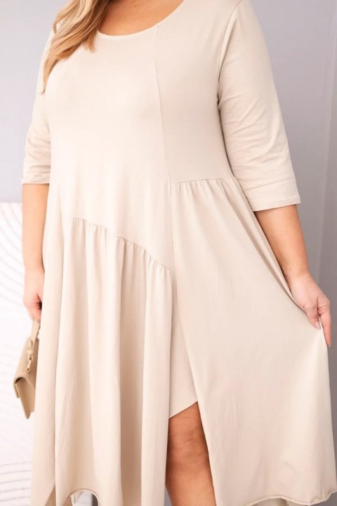 Sukienka damska bawełniana Plus Size z asymetrycznym dołem beżowa
