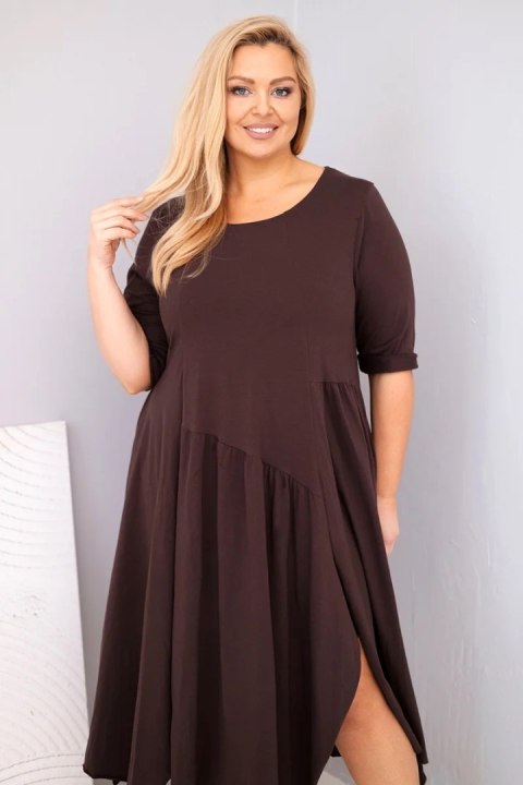 Sukienka damska bawełniana Plus Size z asymetrycznym dołem brązowa