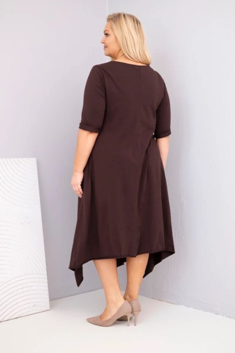 Sukienka damska bawełniana Plus Size z asymetrycznym dołem brązowa