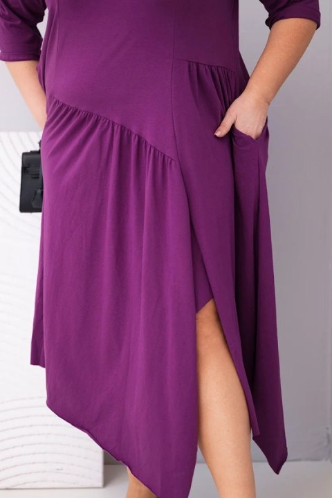 Sukienka damska bawełniana Plus Size z asymetrycznym dołem ciemno fioletowa