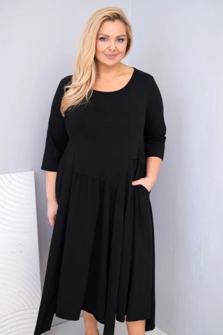 Sukienka damska bawełniana Plus Size z asymetrycznym dołem czarna