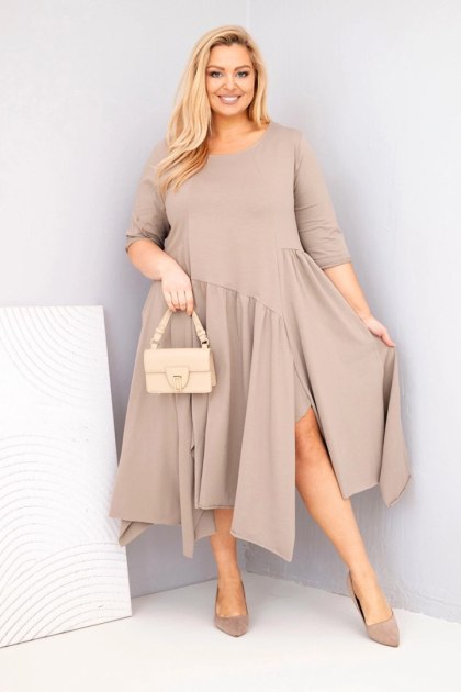 Sukienka damska bawełniana Plus Size z asymetrycznym dołem fango