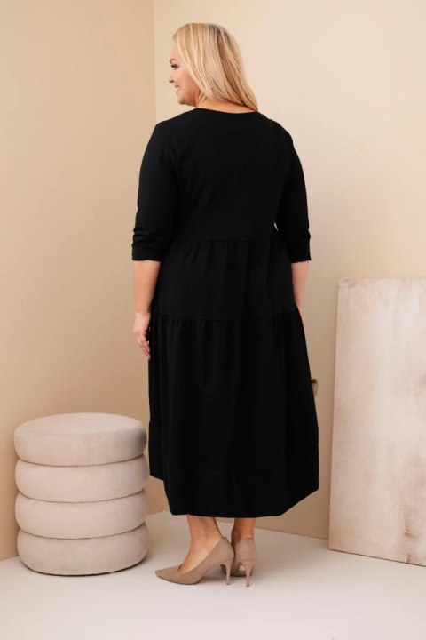 Sukienka damska bawełniana Plus Size z falbanami i podwiniętym rękawem czarna