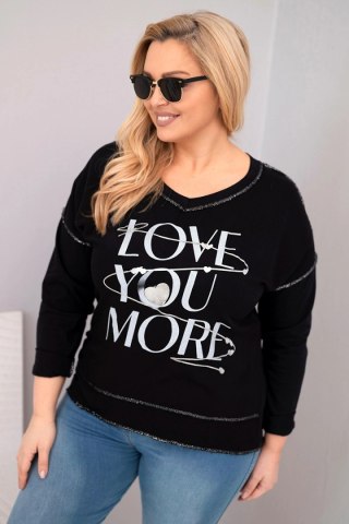 Bluzka damska Plus Size przecierana z napisem Love You More czarna