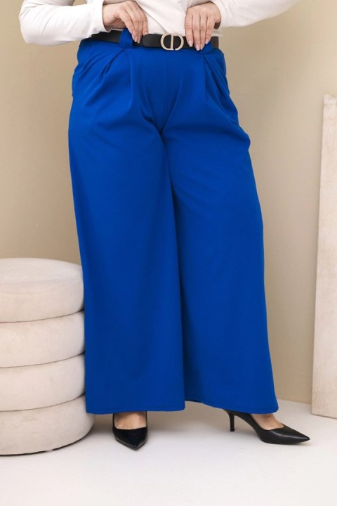 Eleganckie chabrowe spodnie damskie Plus Size z szeroką nogawką i biżuteryjnym paskiem