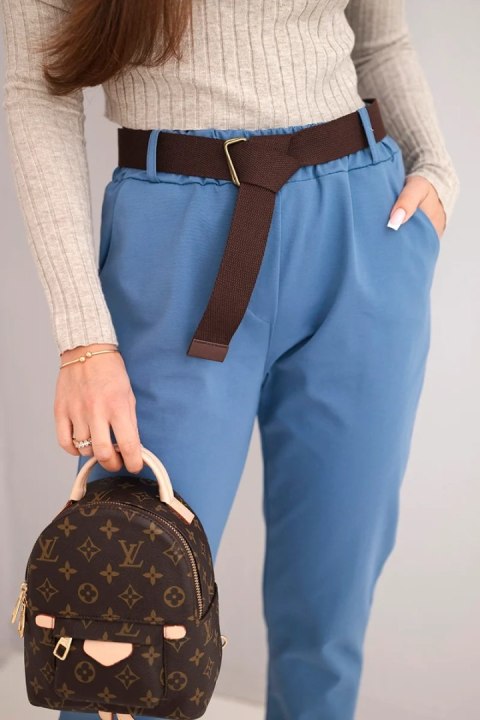 Spodnie damskie bawełniane z paskiem i podwijaną nogawką jeansowe