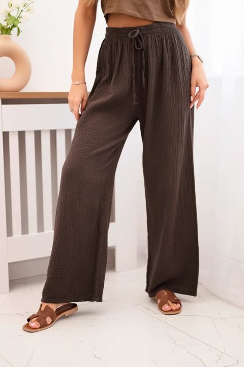 Spodnie muślinowe z szeroką nogawką brązowa