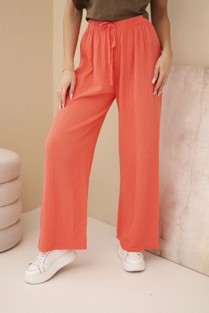 Spodnie muślinowe z szeroką nogawką malinowe