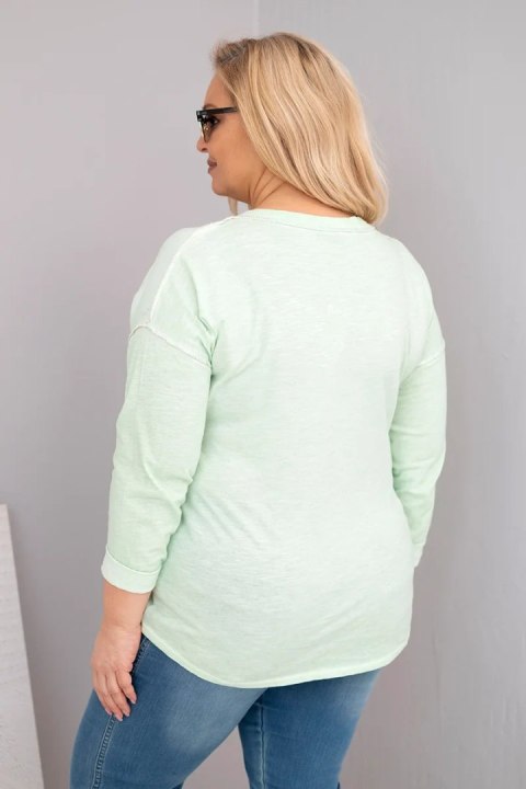 Bluzka damska Plus Size przecierana z napisem Love You More miętowa