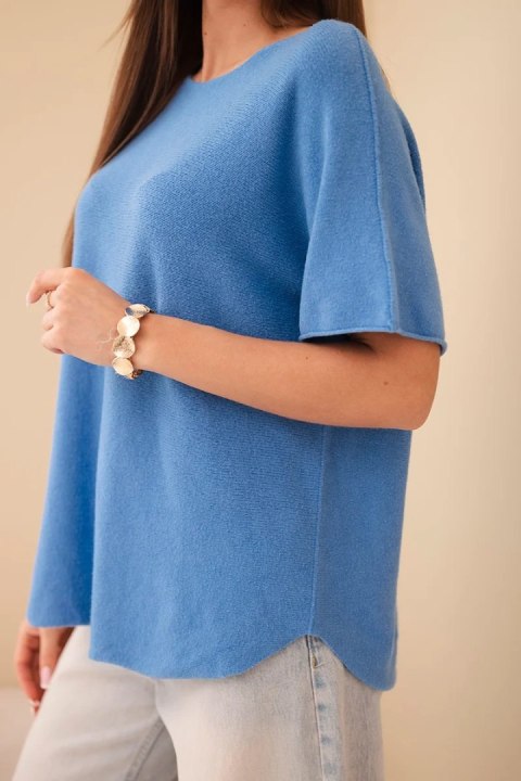 Sweter damski z krótkim rękawem o luźnym kroju niebieski