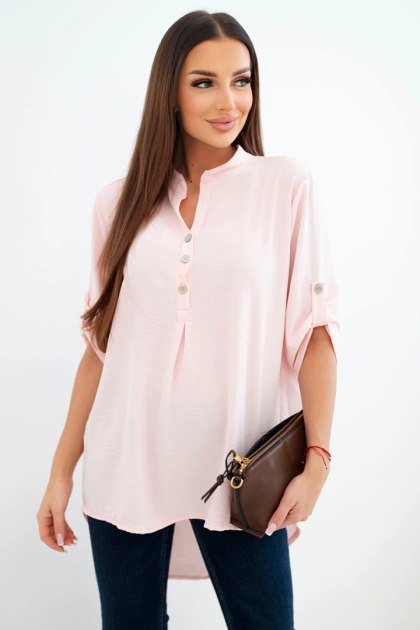 Bluzka z dłuższym tyłem jasny pudrowy róż