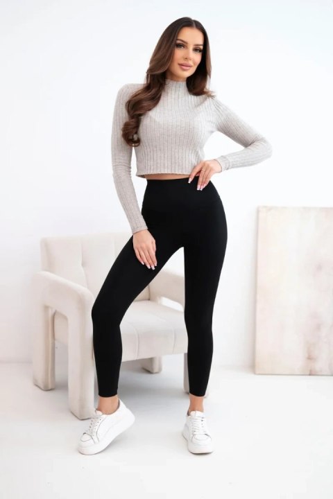Klasyczne czarne legginsy damskie z wysokim stanem i modelującym pasem