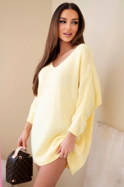 Sukienka damska Plus Size wełniana z dekoltem V żółta