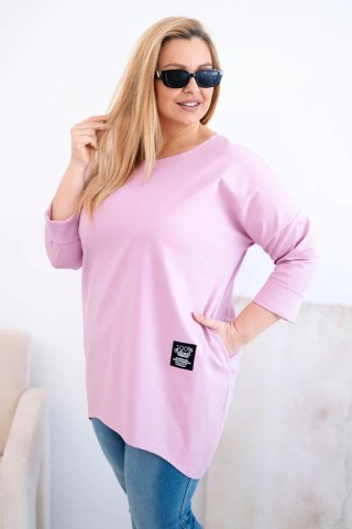 Bluzka damska Plus Size z dłuższym tyłem i długim rękawem ciemno różowa