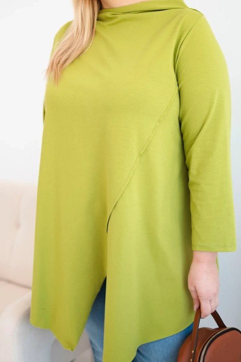 Bluzka damska bawełniana Plus Size asymetryczna z podwijanym rękawem oliwkowa