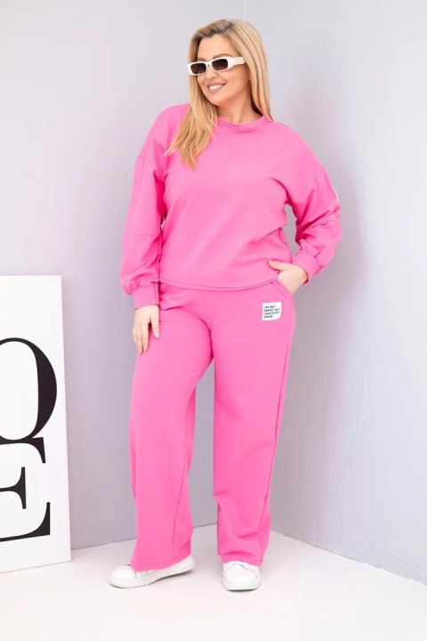 Różowy komplet damski Plus Size z szeroką nogawką