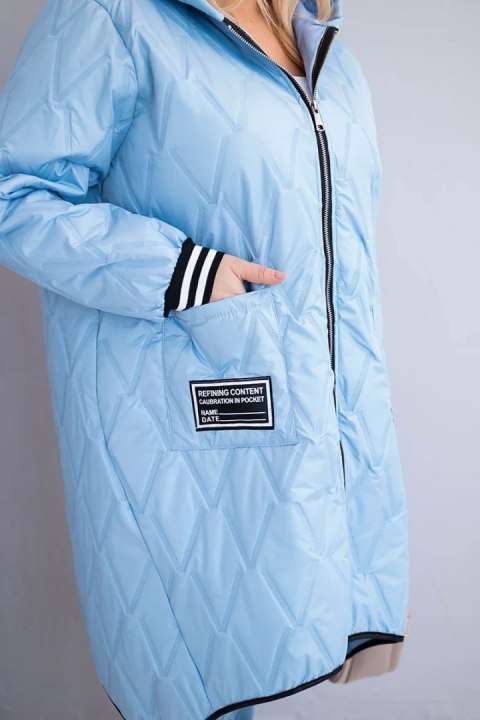 Kurtka damska Plus Size pikowana z kapturem i sportowymi mankietami niebieska