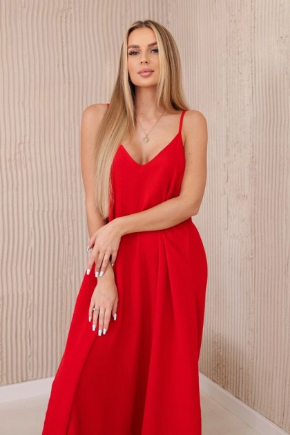 Sukienka muślinowa na ramiączkach czerwona