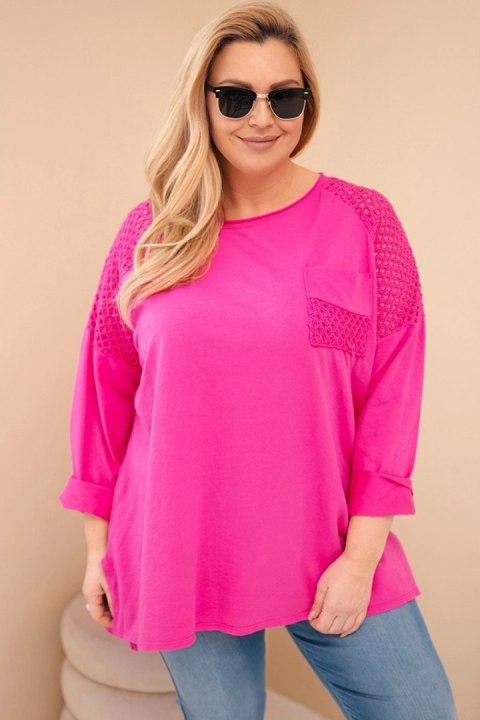 Bluza damska Plus Size bawełniana z nadrukiem fuksja
