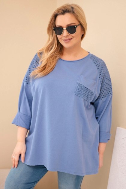 Bluza damska Plus Size bawełniana z nadrukiem jeansowa