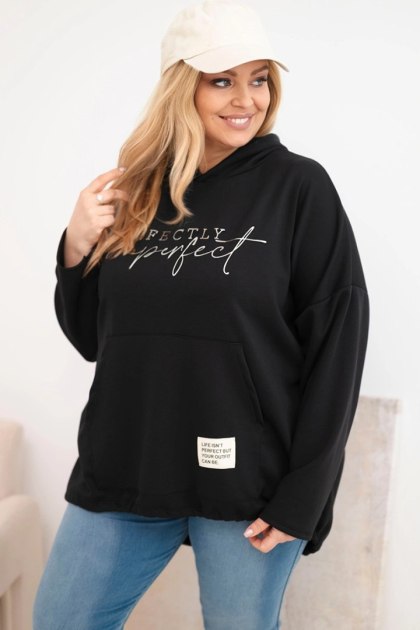 Bluza damska Plus Size z kapturem i nadrukiem czarna